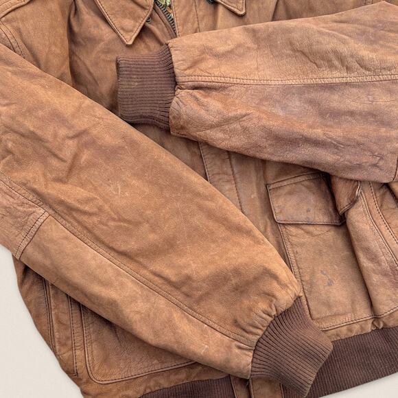 Vintage Brown Leather Bomber Pilot Flight Jacket Global Identity | Size Medium - Picture 6 of 9